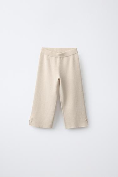 Zara BOW DETAIL KNIT CULOTTES - Light beige