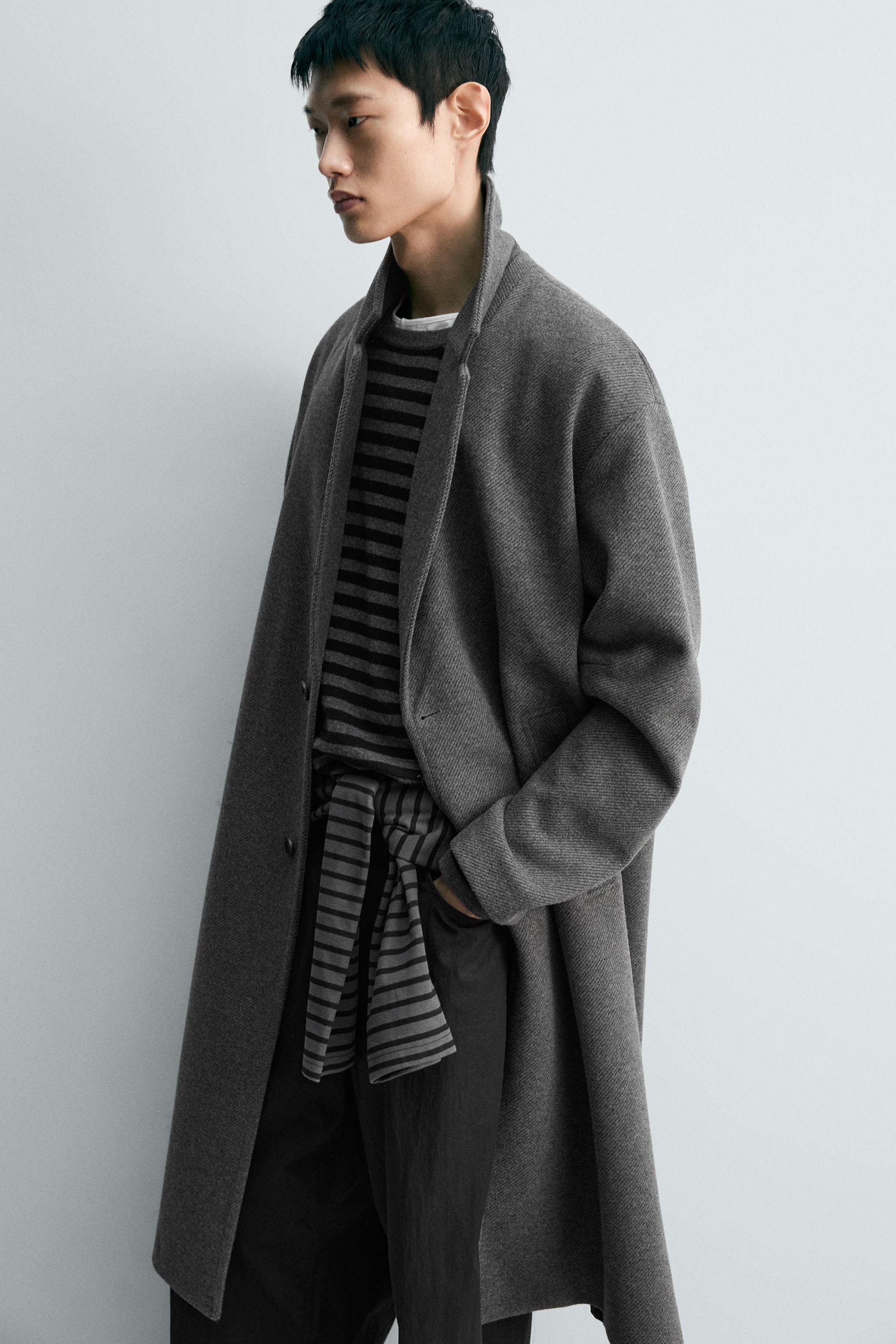 リラックスフィットツイル織りコート - グレー/ナチュラル | ZARA