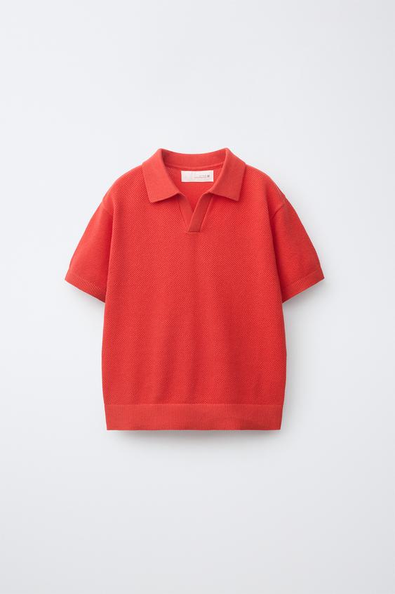 KNIT PIQUÉ POLO SHIRT - Red / Coral by Zara - Image 0