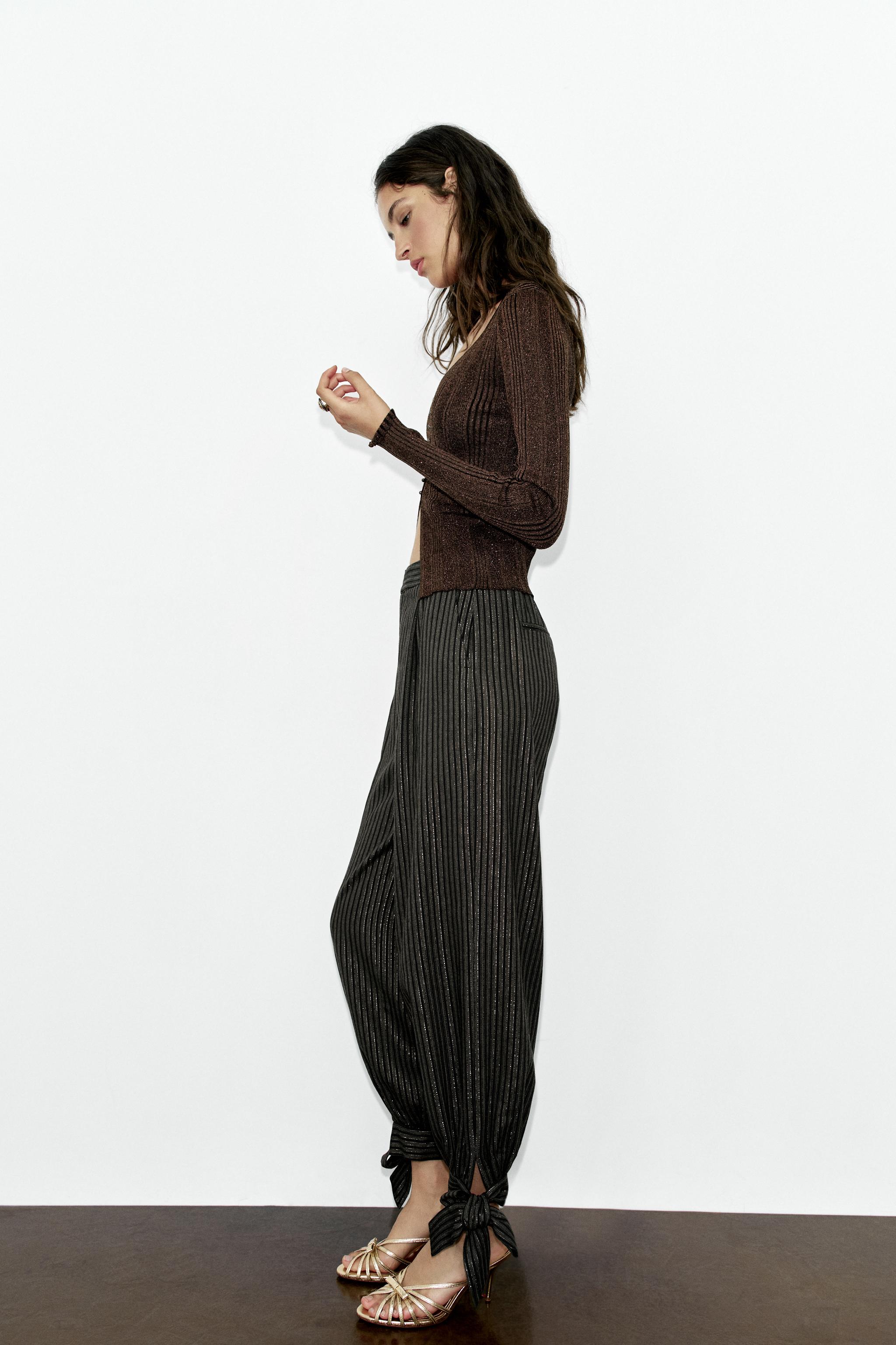 Женские брюки Zara METALLIC THREAD TIE BLOWOUT PANTS — фото 5