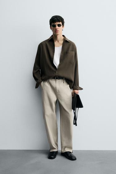 RELAXED FIT FLOWING SHIRT - Khaki by Zara - Image 0