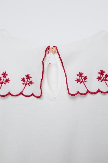 T-SHIRT WITH COLLAR AND EMBROIDERY - Ecru by Zara - Image 2