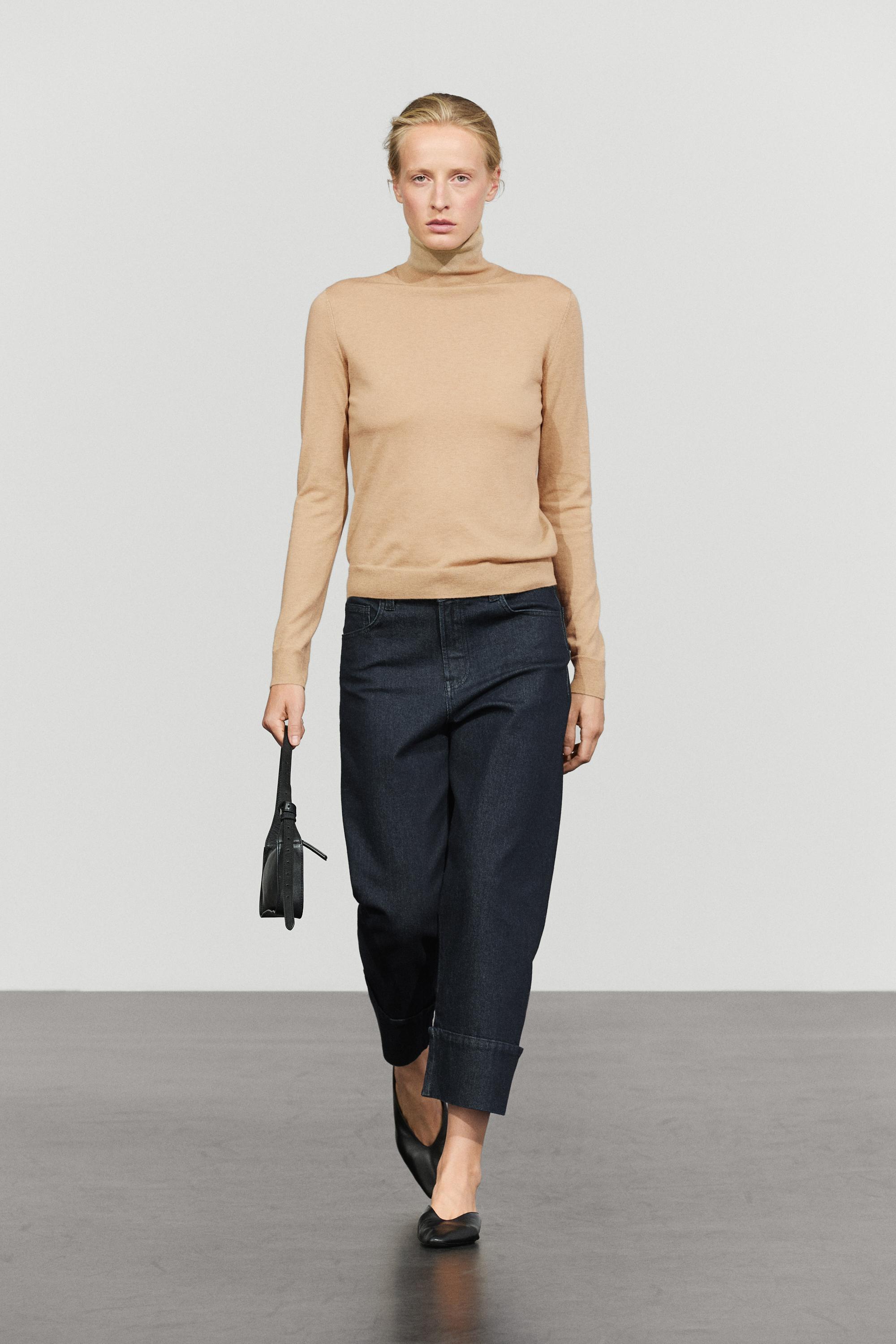 Wool-blend turtleneck knit sweater — Dark mink
