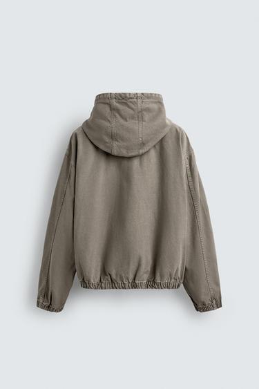 Zara WASHED HOODED JACKET - Green