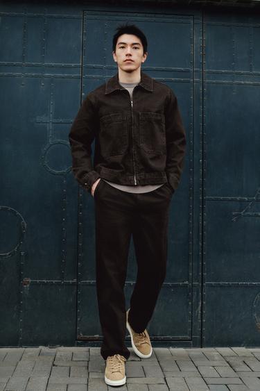 Zara 打褶直筒長褲 - 棕色