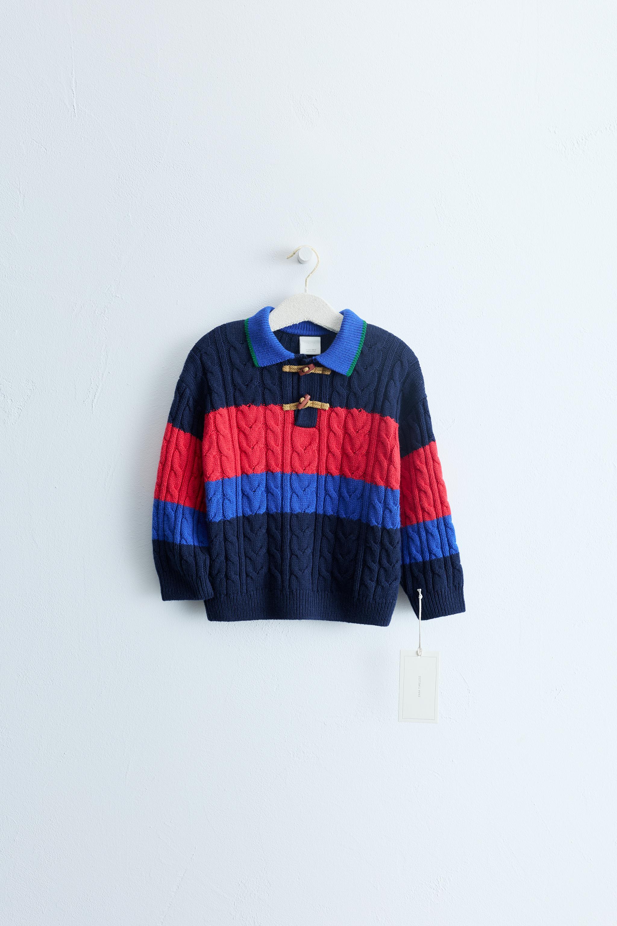 ZARA TIMELESS - COTTON AND WOOL CABLE-KNIT POLO JUMPER — Dark navy