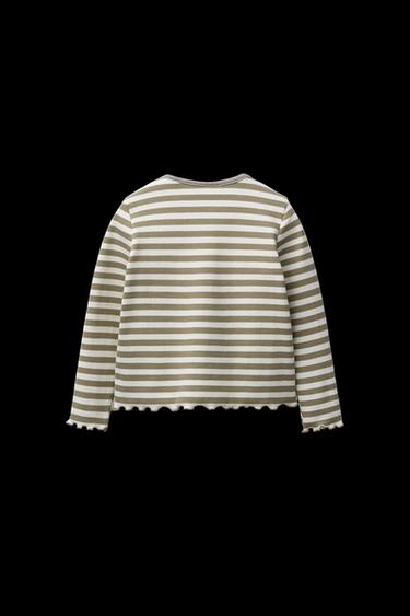 Zara SPARKLY STRIPED EMBROIDERED T-SHIRT - Ecru / Green