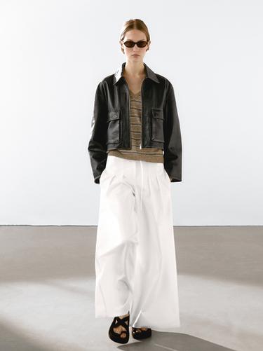Zara Worn effect nappa leather jacket - Black