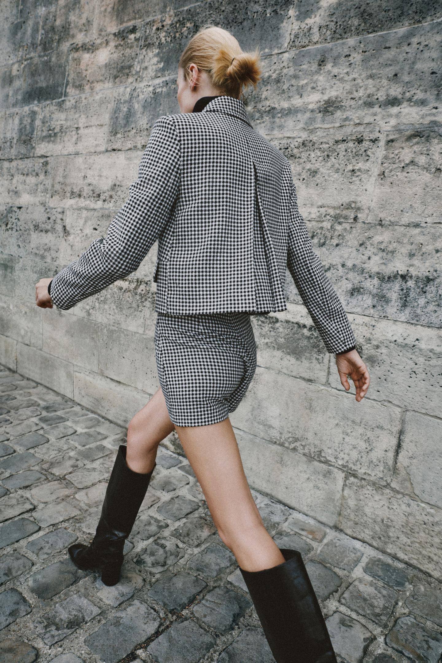 Женская куртка Zara Cropped Check, цвет: Чёрный / Белый — фото 3