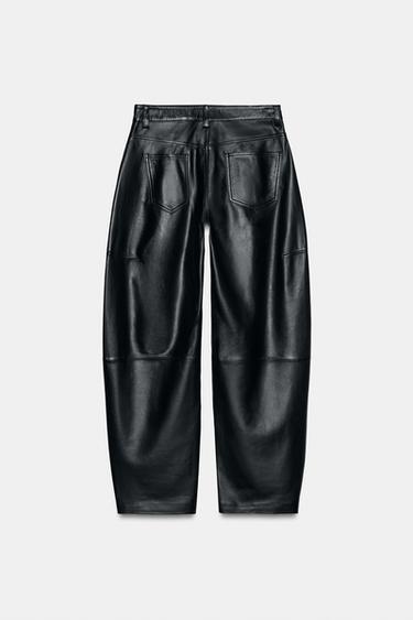 ZW COLLECTION LIMITED EDITION LEATHER BARREL TROUSERS - Black by Zara - Image 6