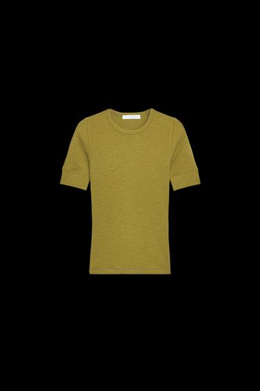 Zara SHORT SLEEVE RIB T-SHIRT - Olive green - Image 0