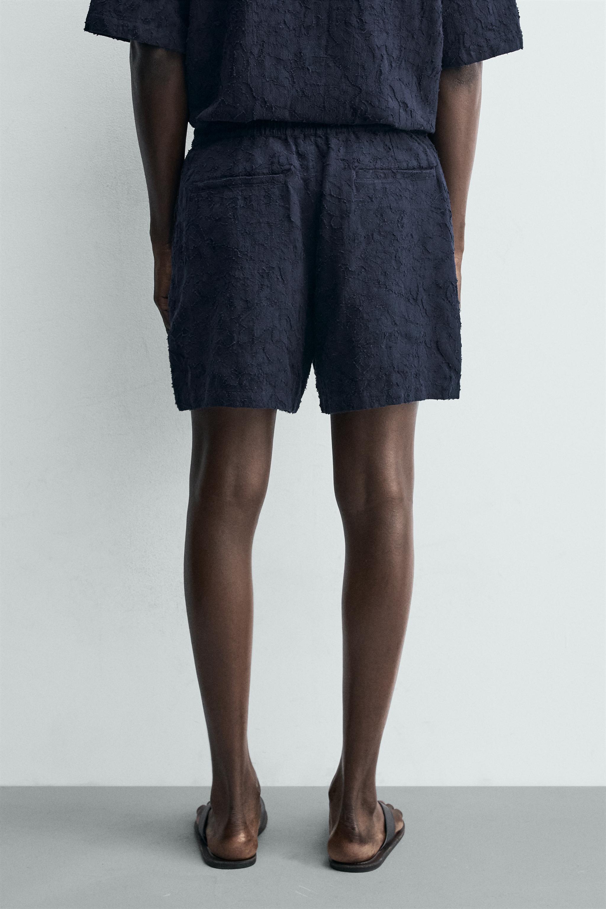 TEXTURED JACQUARD SHORTS - Navy blue | ZARA United States