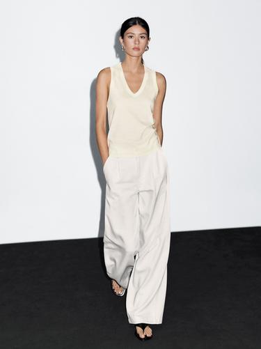 Zara Sleeveless mercerised cotton T-shirt - Light yellow - Image 0