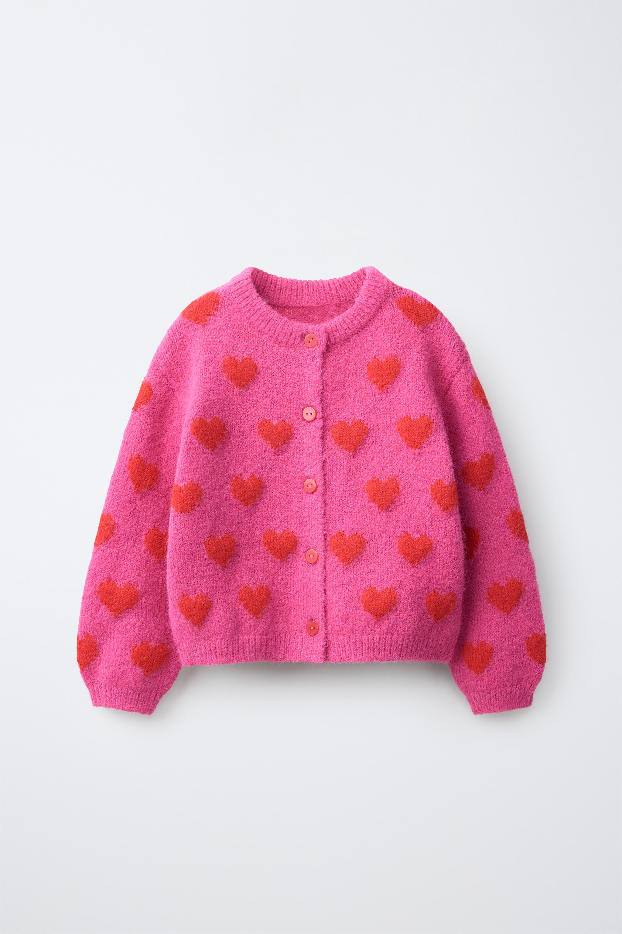 HEART PRINT CARDIGAN — Fuchsia