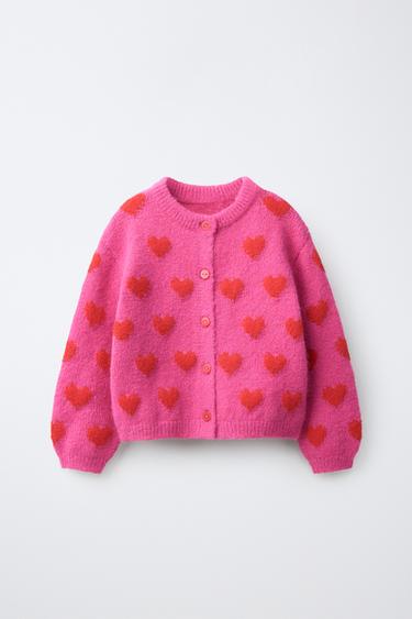 CHAQUETA PUNTO ESTAMAPDO CORAZONES - Fucsia de Zara - Imagen 0