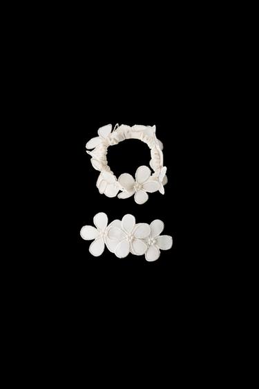 SET HAARSPANGE UND HAARGUMMI BLUMEN UND PERLEN - Cremefarben von Zara - Bild 0