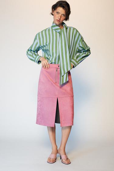 STRIPED SHIRT WITH BOW - Green / Blue by Zara - Image 0