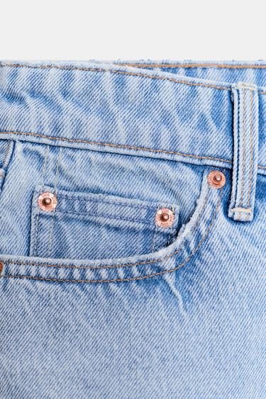 Zara Z1975 MOM FIT MID-RISE SHORTS - Light blue