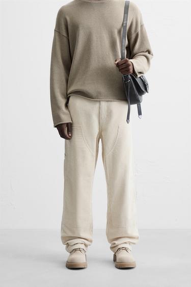Zara CARPENTER CORDUROY PANTS - ECRU