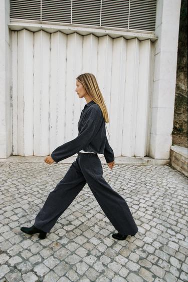 PANTALON EN SERGÉ SOFT - Gris chiné de Zara - Image 4