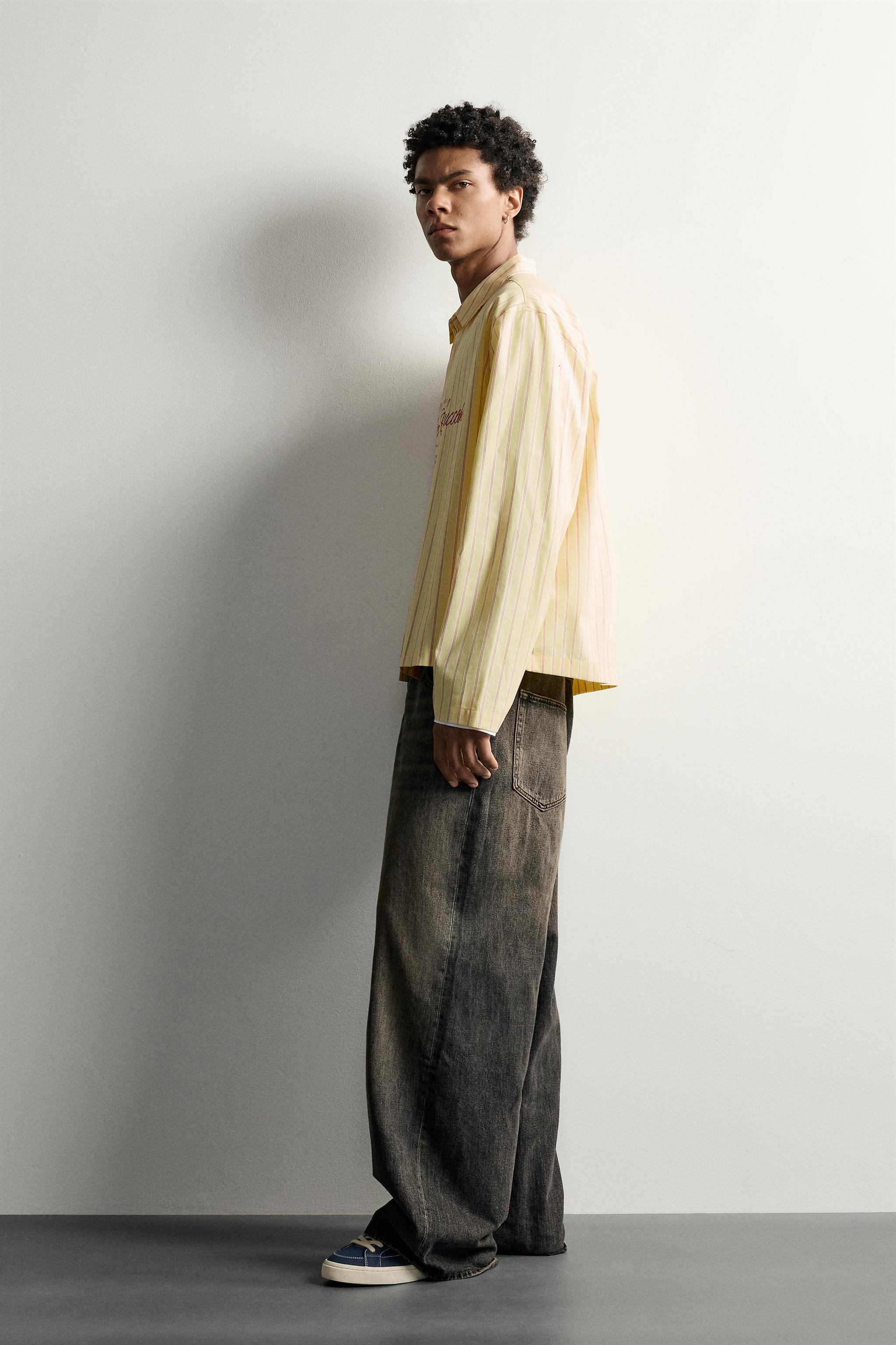 Zara BOXY FIT ÇİZGİLİ YAZILI GÖMLEK görsel 4