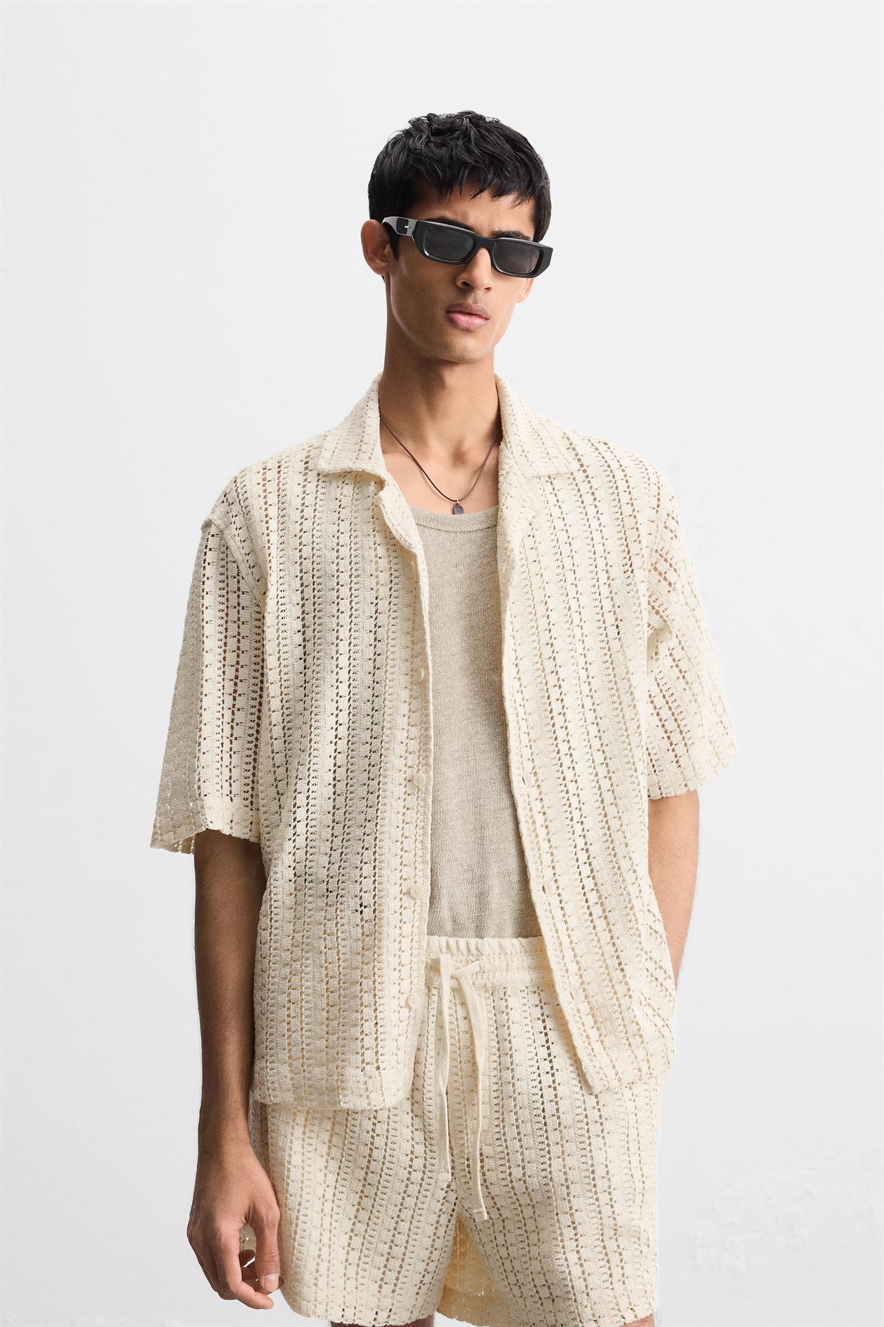 CROCHET TEXTURED SHIRT - Oyster-white by Zara