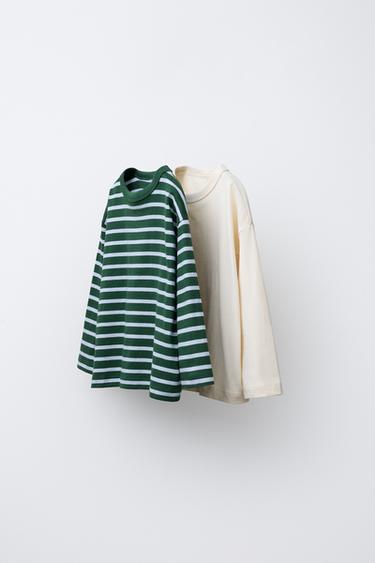 PACK OF TWO PLAIN AND STRIPED T-SHIRTS - Ecru by Zara