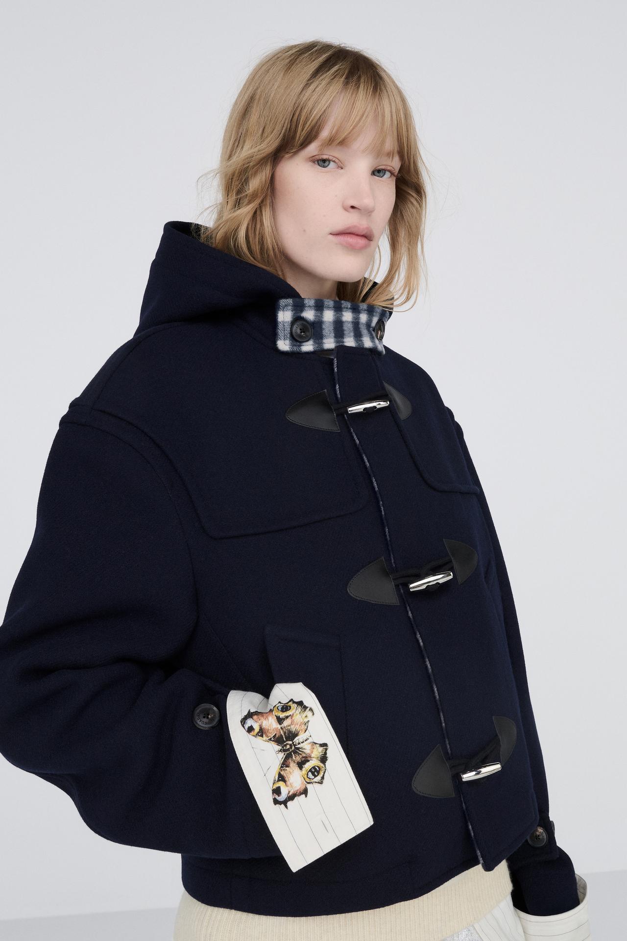 100% WOOL CROPPED FIT COAT — Navy blue