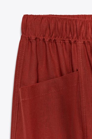 LINEN BLEND TROUSERS WITH BEADED DRAWSTRING - Brick by Zara - Image 2