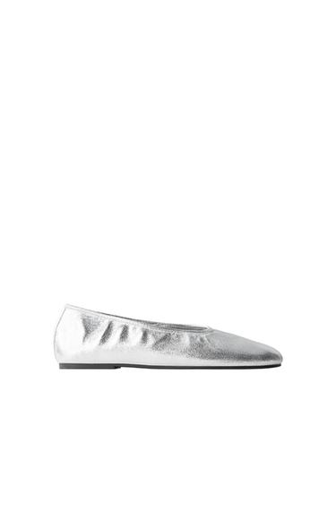 Zara METALLIC BALLET FLATS - Silver