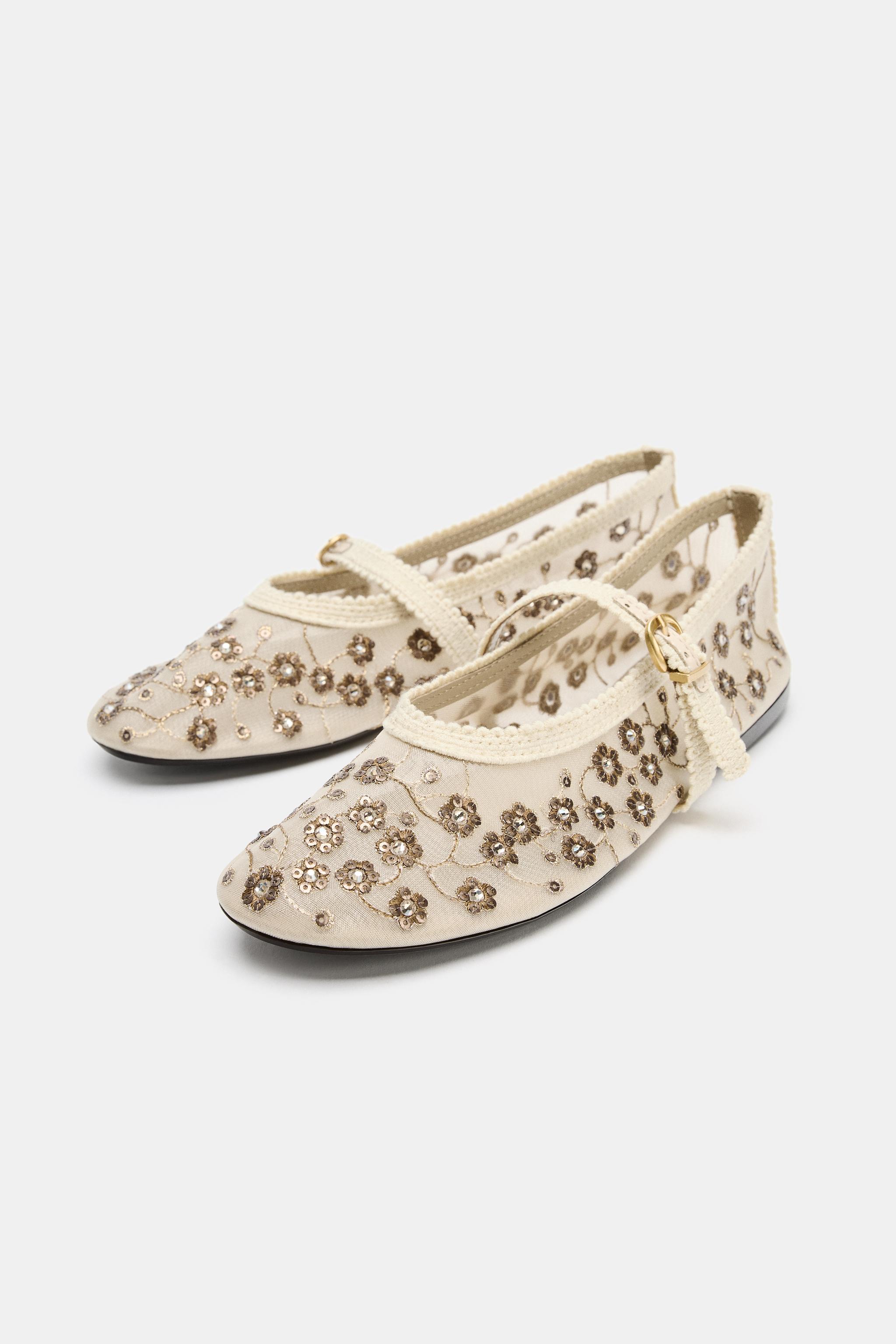 MESH BALLET FLATS WITH RHINESTONES