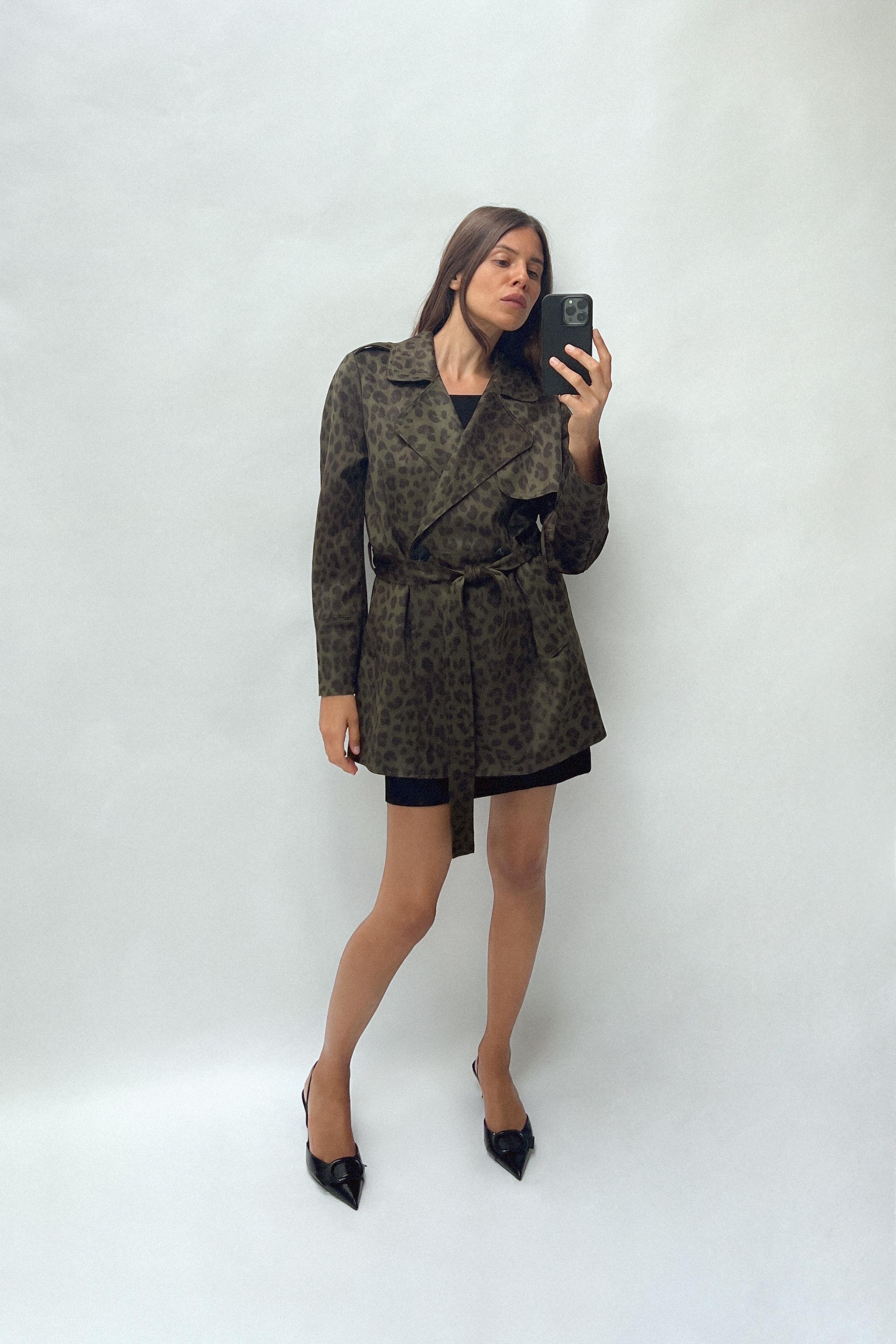 SHORT ANIMAL PRINT FAUX SUEDE TRENCH COAT Leopard ZARA United Kingdom