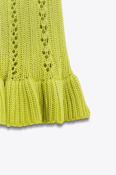 TOP EN MAILLE POINTELLE À VOLANTS - Vert de Zara - Image 6