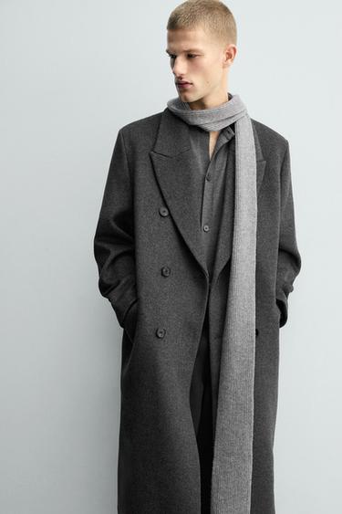 MANTEAU CROISÉ AVEC LAINE - Gris chiné de Zara - Image 4