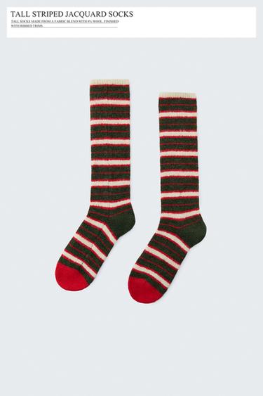 TALL STRIPED JACQUARD SOCKS - Green by Zara