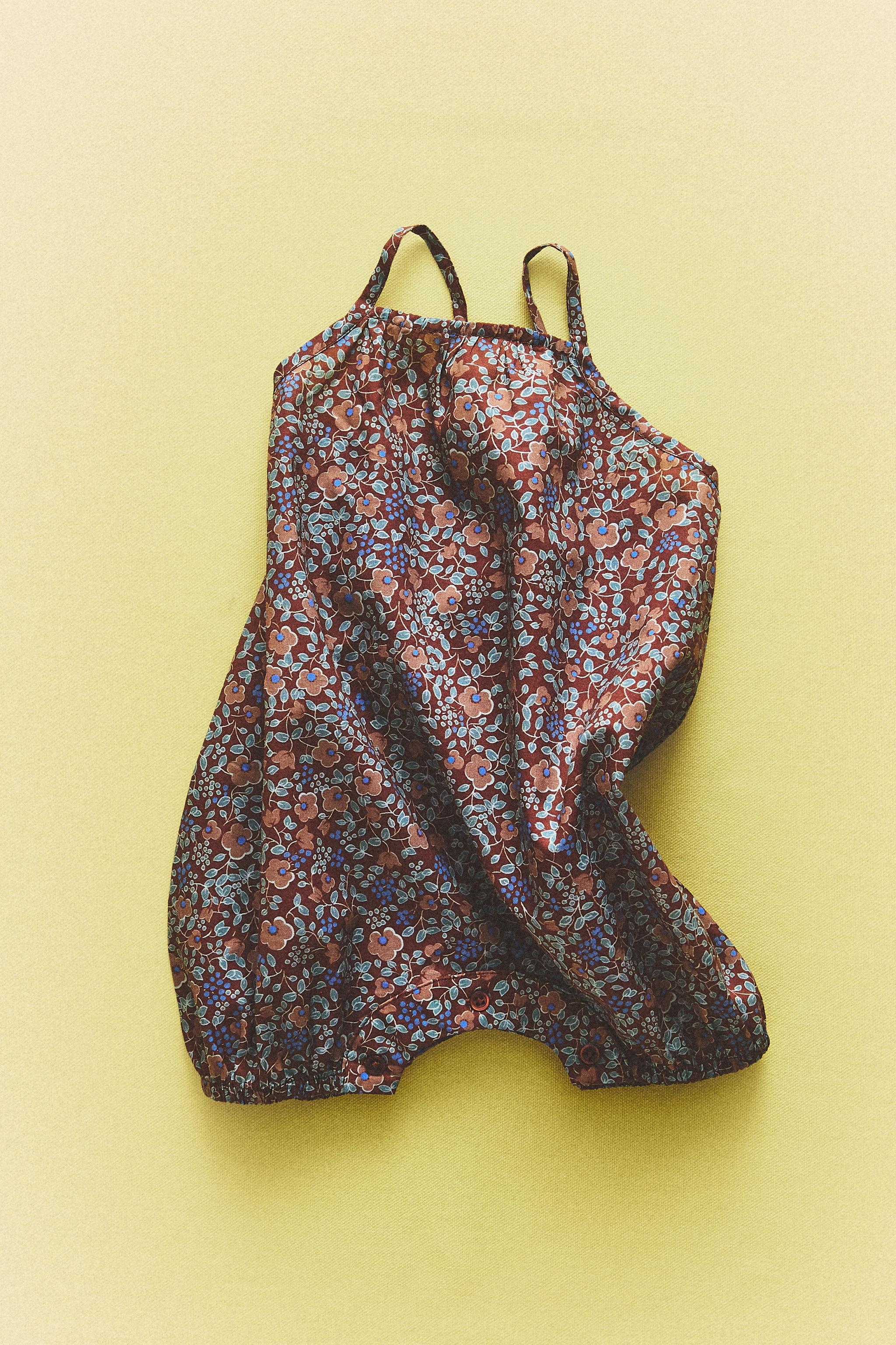 BABY FLORAL BEACH DUNGAREES — Burgundy