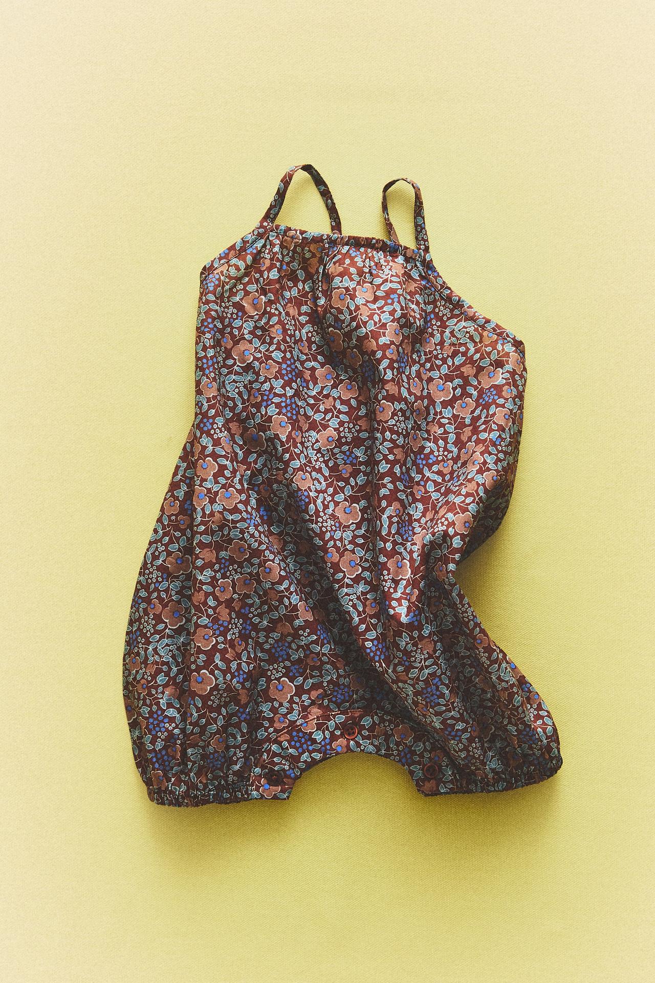 BABY FLORAL BEACH DUNGAREES — Burgundy