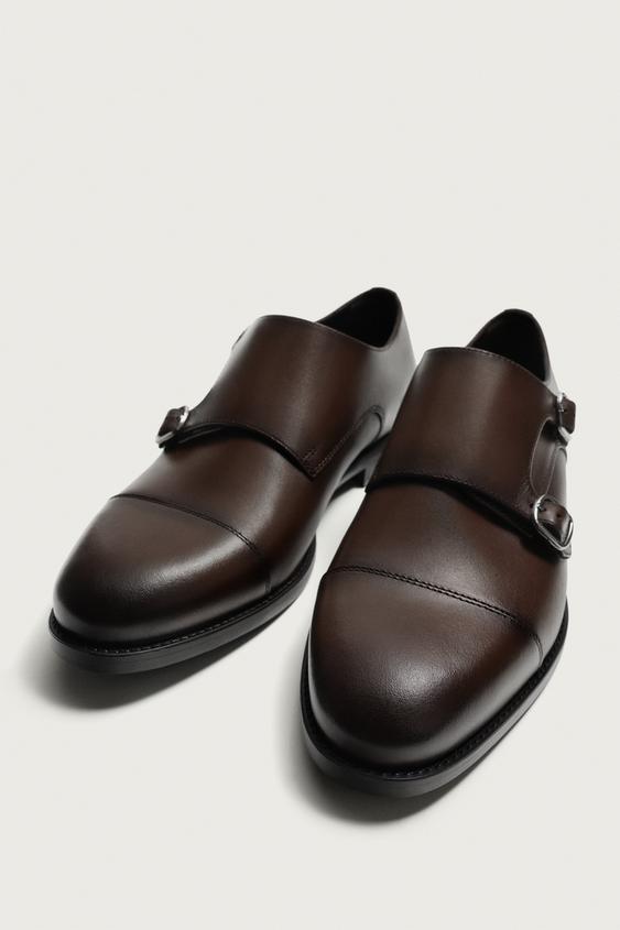 ZARA genuine leather double monk strap shoes SIZE 27cm USA 9 2408/920/100 LEATHER DOUBLE MONK STRAP SHOES - Brown | ZARA Iraq main image 4