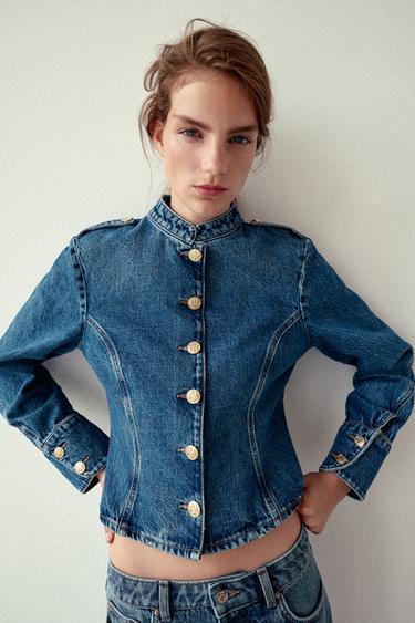 Zara Z1975 GOLD BUTTON DENIM JACKET - Mid-blue