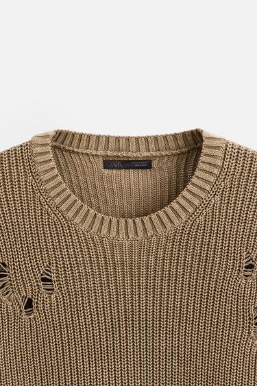 ACID WASH RIPPED SWEATER - camel by Zara - Image 8