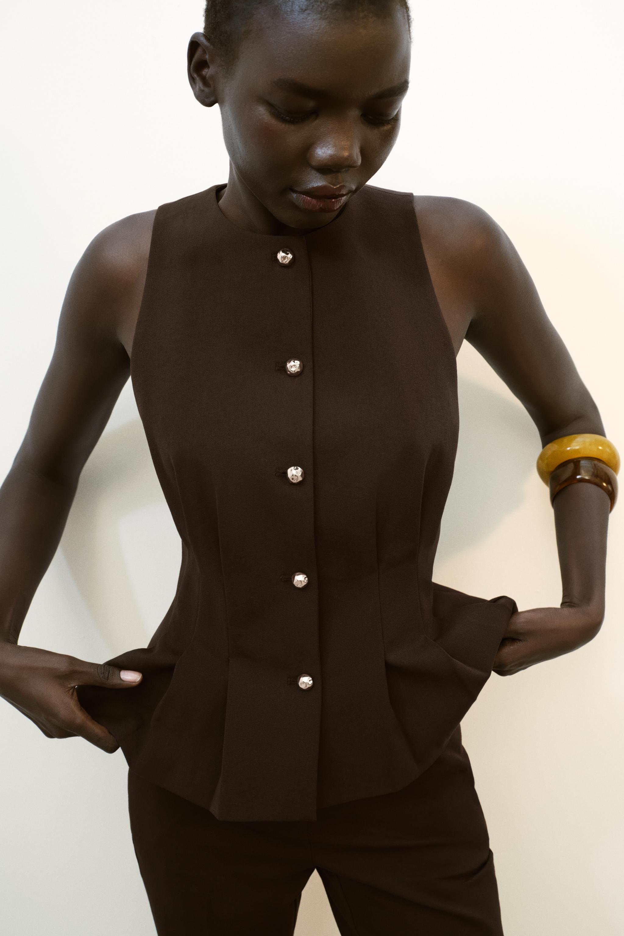 PEPLUM DARTED VEST - Brown | ZARA United States