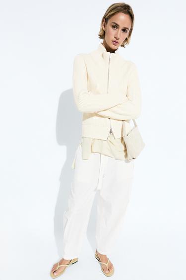 Zara 100% cotton purl knit cardigan - Ecru
