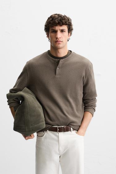 RIBBED TEXTURED T-SHIRT - camel by Zara