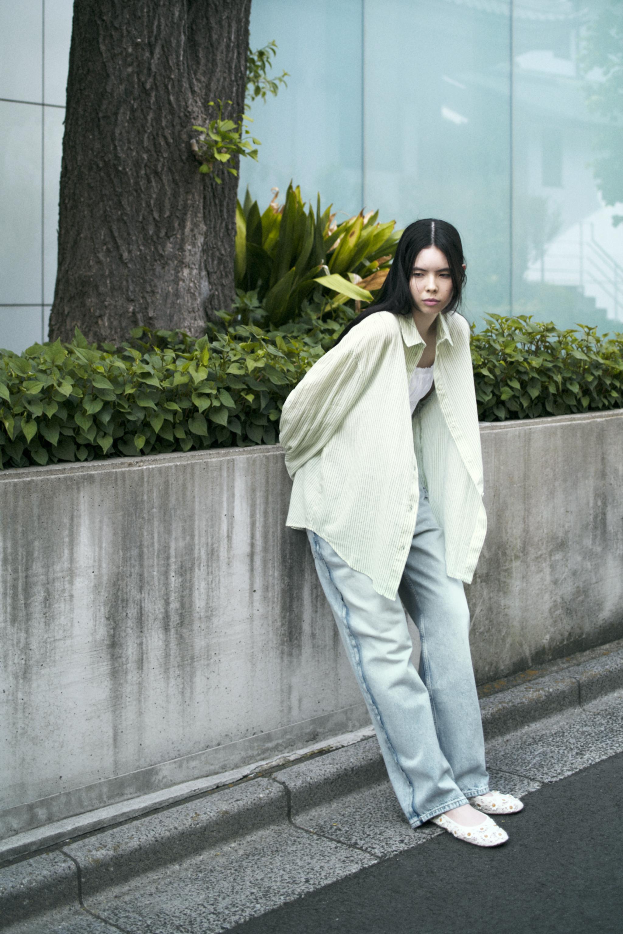 ArguE CulturE レイヤード風 ストライプ オーバーサイズ シャツ 23SS フレイムカラー オーバーサイズ ストライプ シャツ(FRAME