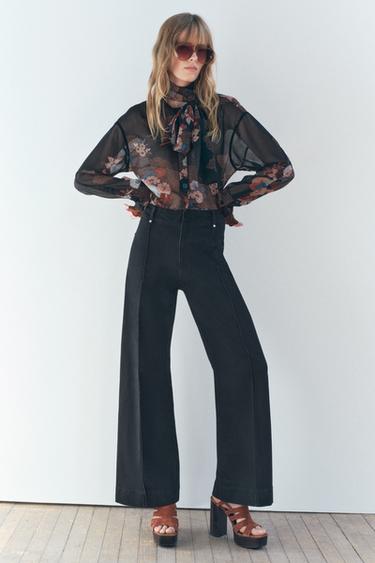 ZW COLLECTION WIDE-LEG HIGH-WAIST JEANS - Black by Zara