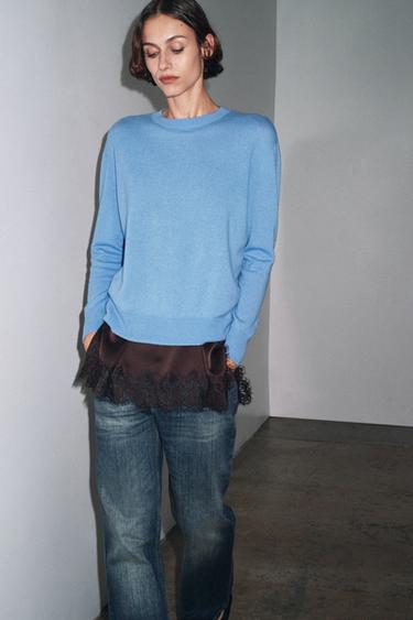 100% EXTRA SOFT WOOL JUMPER - Mid-blue by Zara