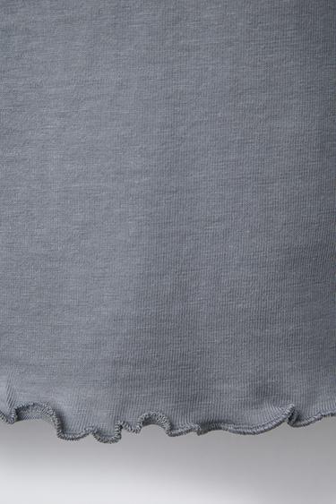 T-SHIRT COL EN CROCHET - Bleu / Gris de Zara - Image 2