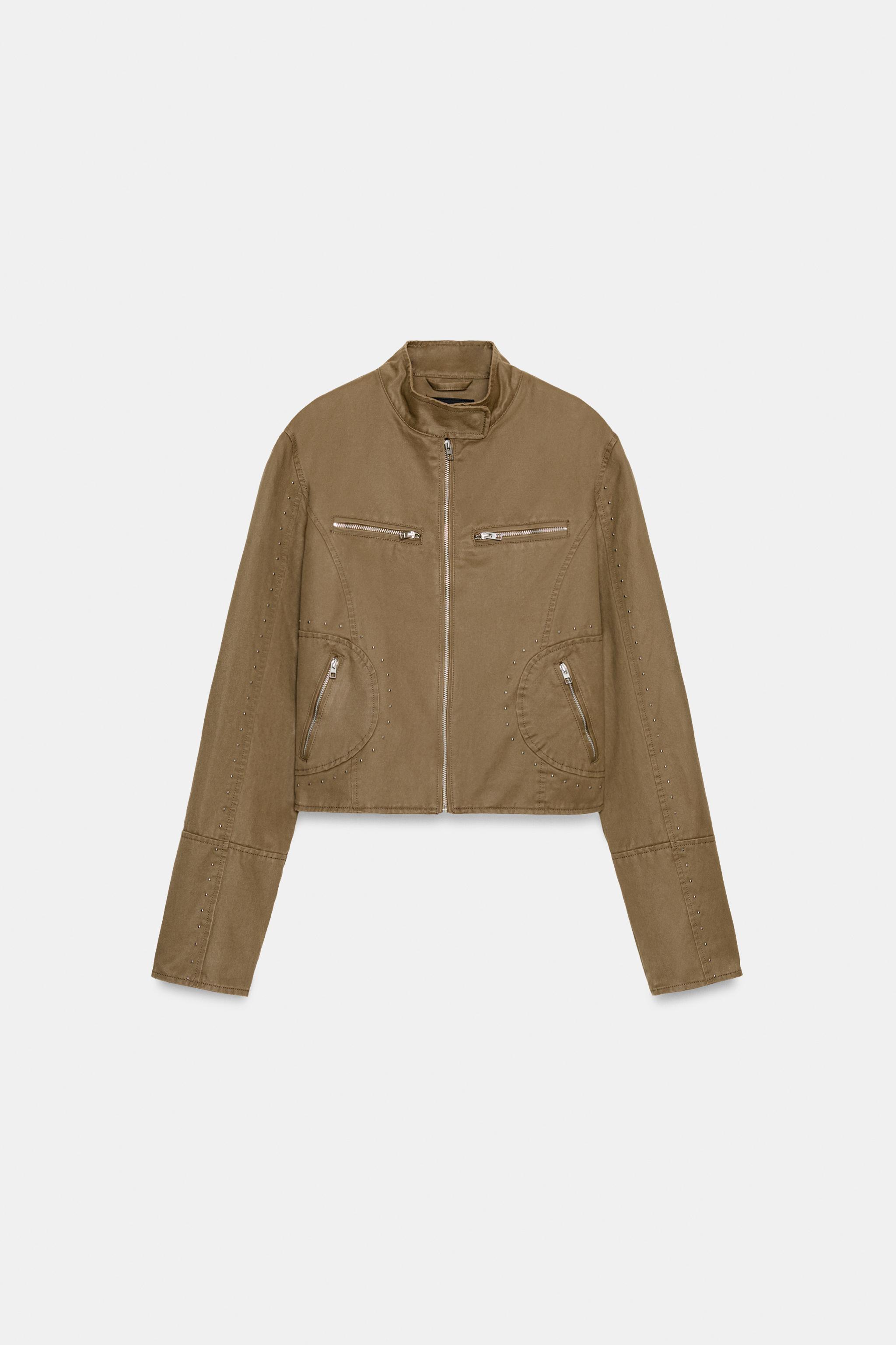 WASHED EFFECT STUDDED JACKET - Light khaki | ZARA United States