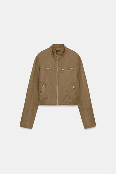 WASHED EFFECT STUDDED JACKET - Light khaki by Zara - Image 4