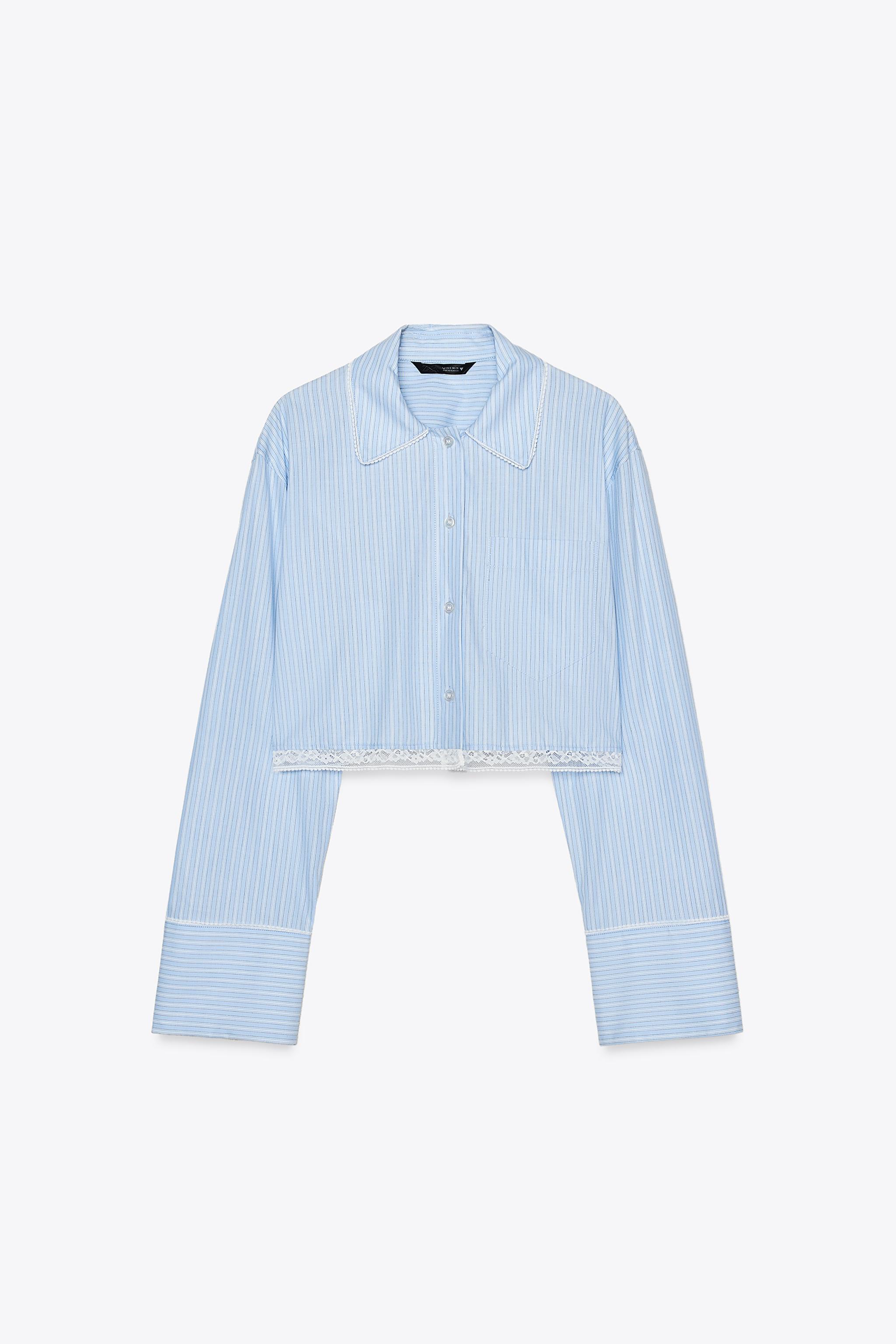 トップス anna LACE TRIM CROP TOP AND SHIRT - Light blue | ZARA United States
